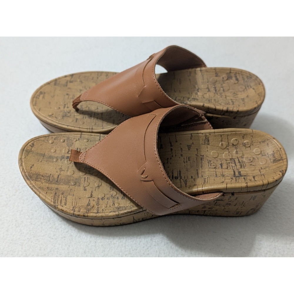 Vionic Cameron Tan Natural Leather Cork Wedge Sandals Size 8